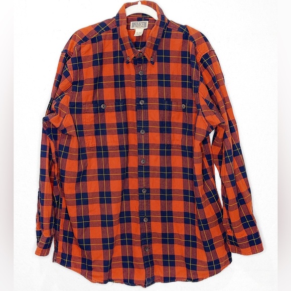Duluth Trading Free Swingin Flannel Men’s XLT Rust Navy Plaid Pocket Button Down - Picture 1 of 6